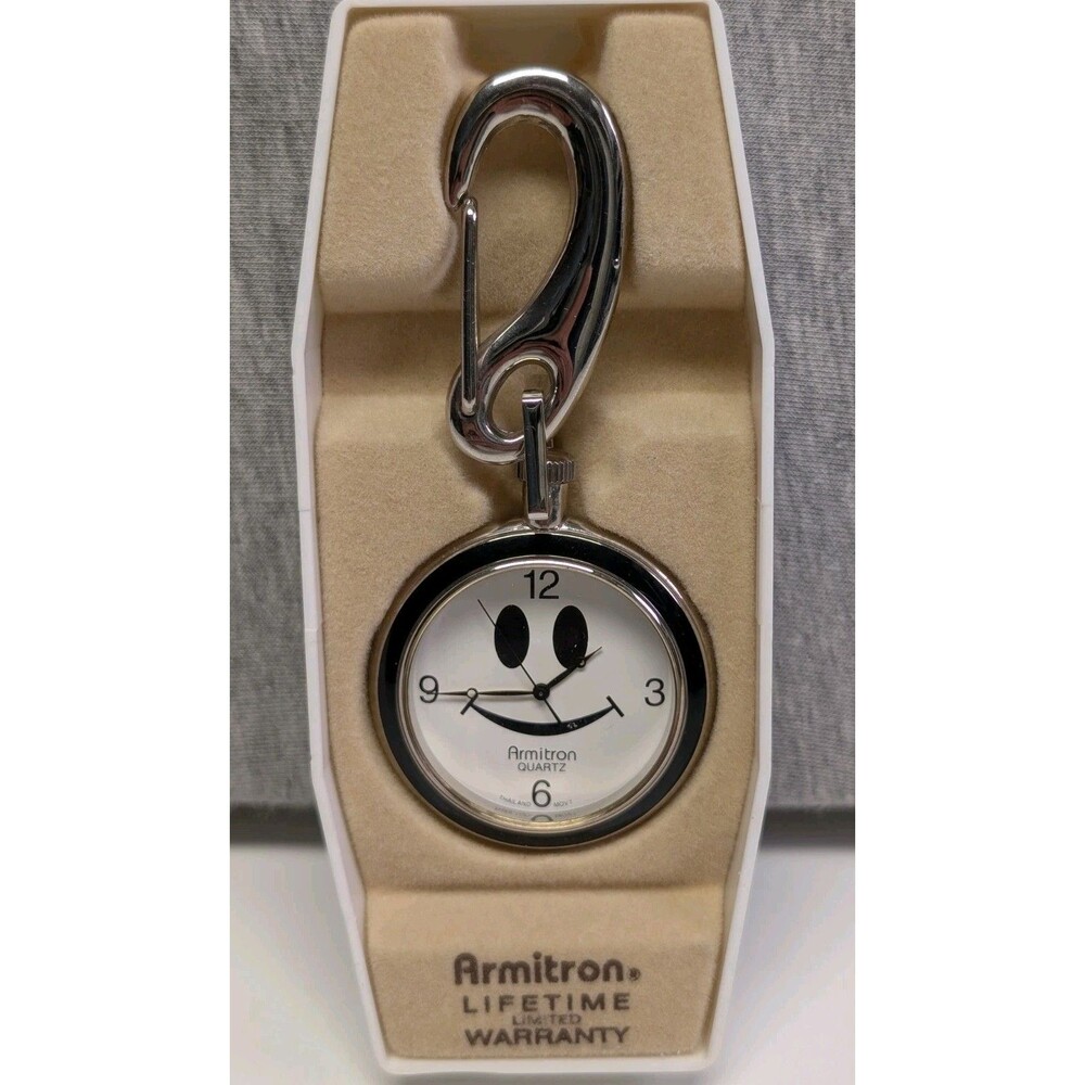 Armitron Smiling Face quartz lucite Pocket Watch White Face Dead Battery
